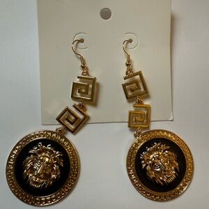 Gold and Black Lion Medallion Earrings